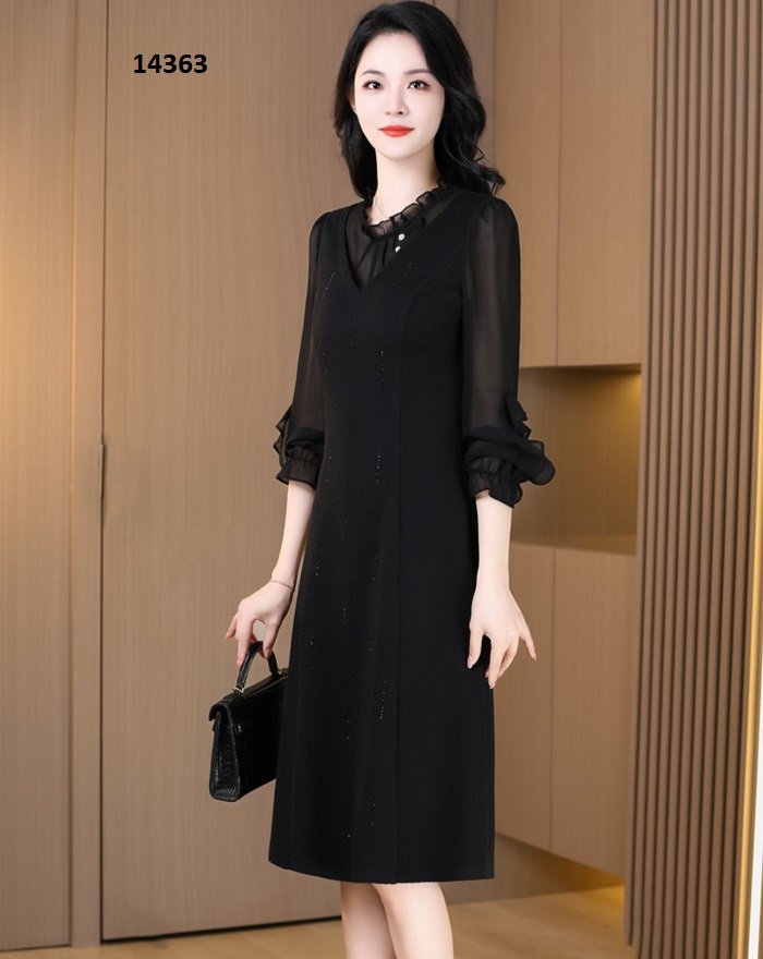 14363-Đầm suông đen sang trọng phối cổ bèo _thumbnail_1