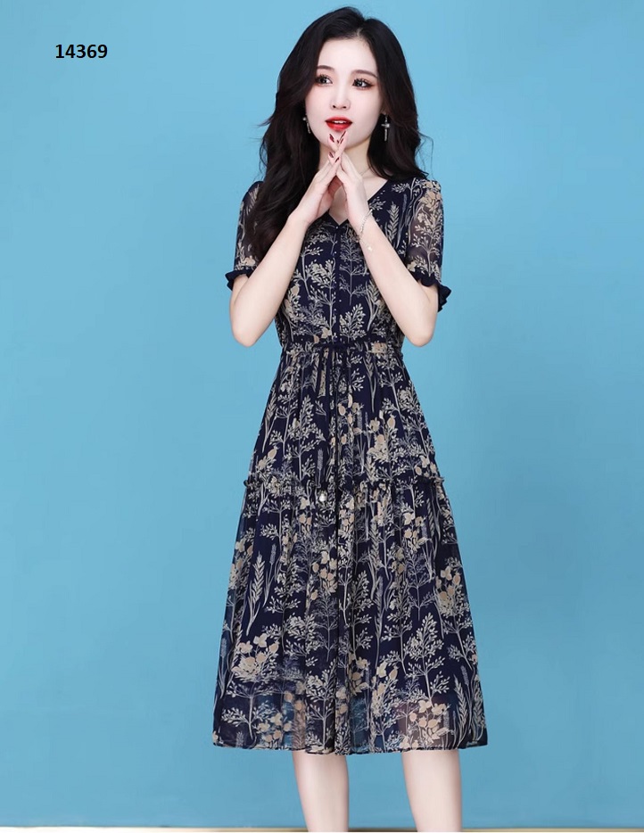 14369-Đầm voan xanh đen họa tiết dây leo _thumbnail_2