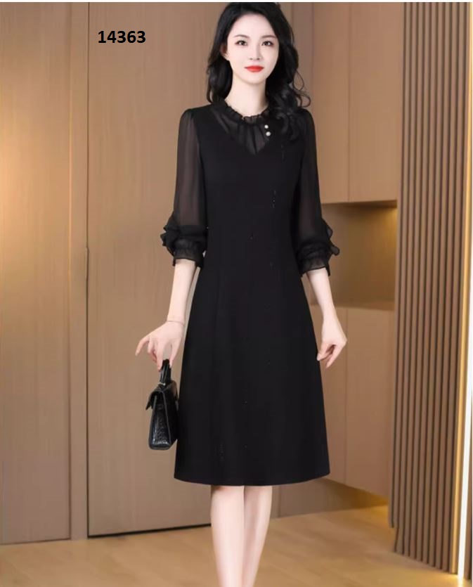 14363-Đầm suông đen sang trọng phối cổ bèo _thumbnail_0