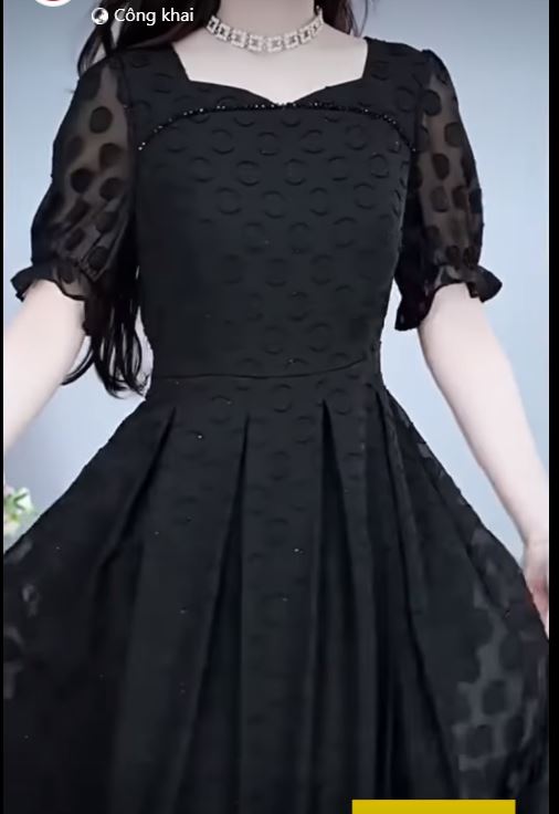 14338-Đầm voan  tay phồng họa tiets chấm tròn  3D (voan,lót)_thumbnail_1