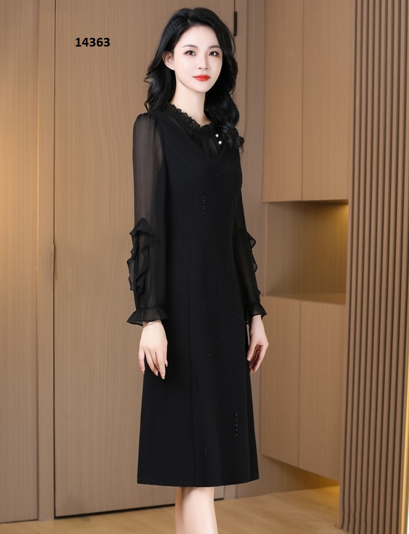 14363-Đầm suông đen sang trọng phối cổ bèo _thumbnail_3