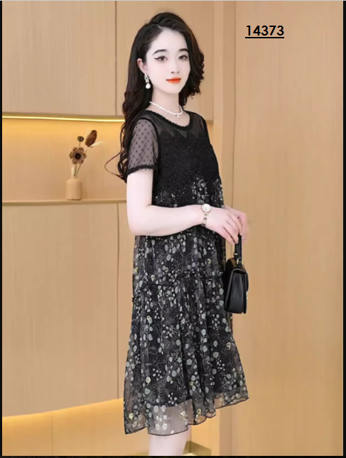 14373-Đầm suông tầng phối ren lưới đen _thumbnail_1