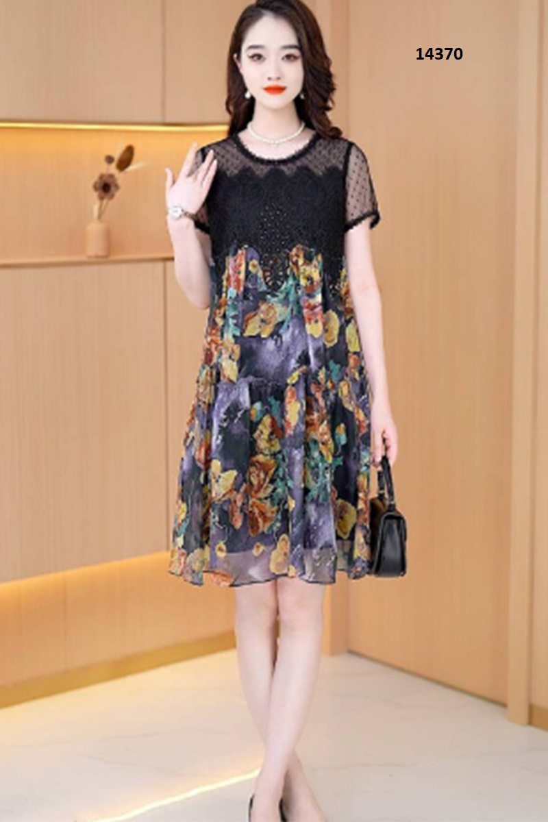 14370-Đầm suông hoa bèo tầng phối ren lưới đen _thumbnail_0