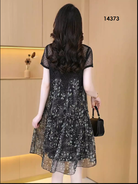14373-Đầm suông tầng phối ren lưới đen _thumbnail_2