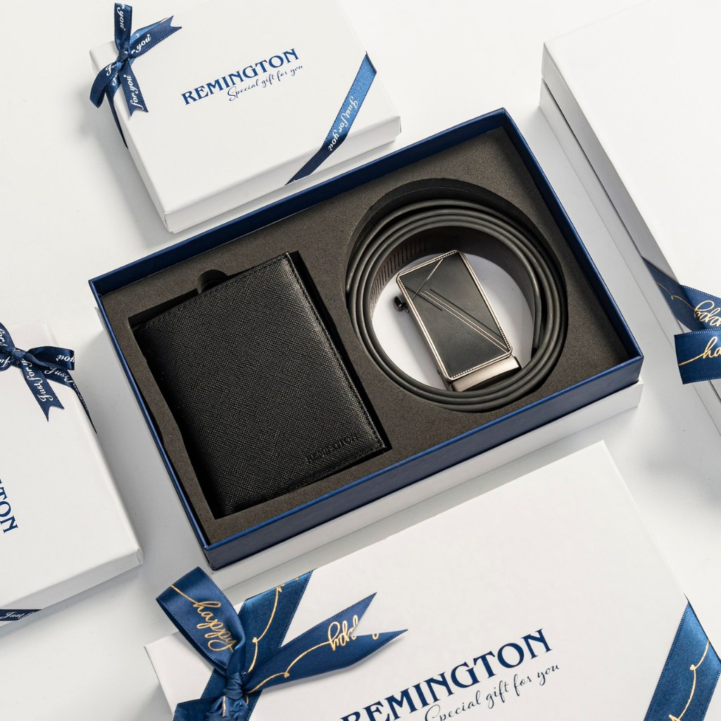 combo ví thắt lưng nam fullbox chính hãng Remington Mark in free 3 ảnh và tặng kèm hộp, túi giấy làm quà tặng ny hoặc bố