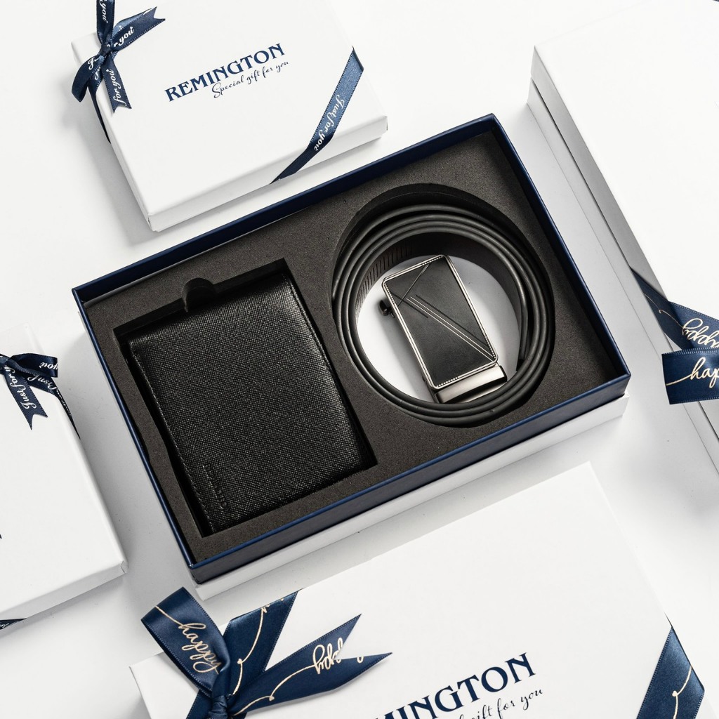Set ví thắt lưng nam fullbox chính hãng Remington Mark in free 3 ảnh và tặng kèm hộp, túi giấy làm quà tặng người yêu,bố