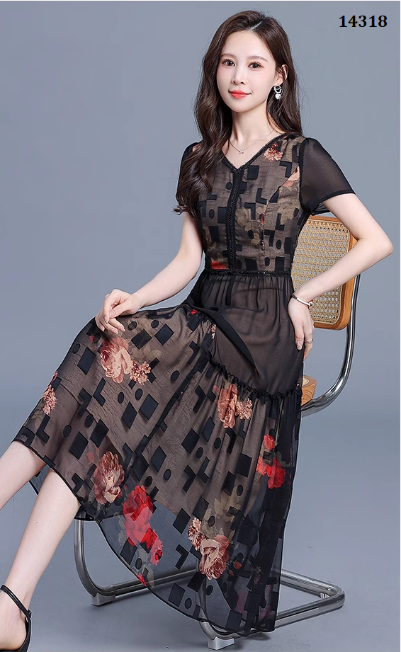 14318-Đầm voan xòe in họa tiết hoa  3D ( voan, lót )_thumbnail_2