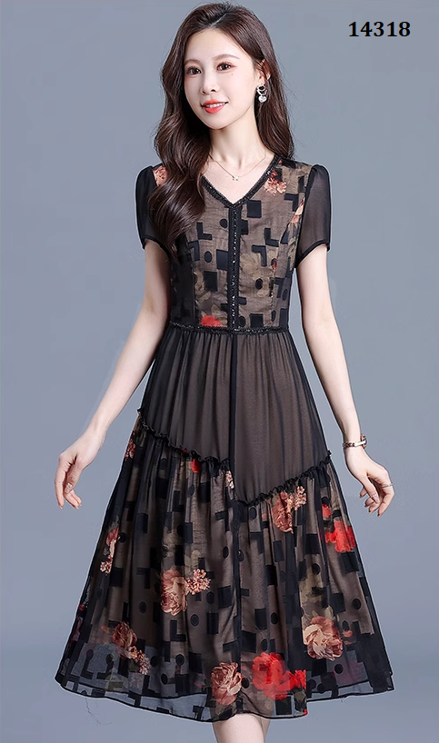 14318-Đầm voan xòe in họa tiết hoa  3D ( voan, lót )_thumbnail_0