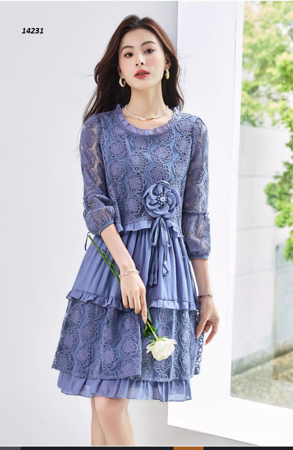 14231-Đầm voan ren dáng A tay lở xám xanh ( voan,ren)_thumbnail_4