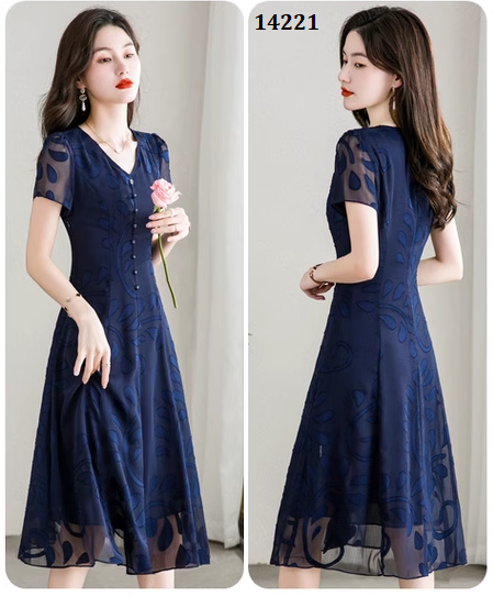 14221-Đầm voan lưới đen họa tiết lá 3D ( voan lưới, lót)_thumbnail_2