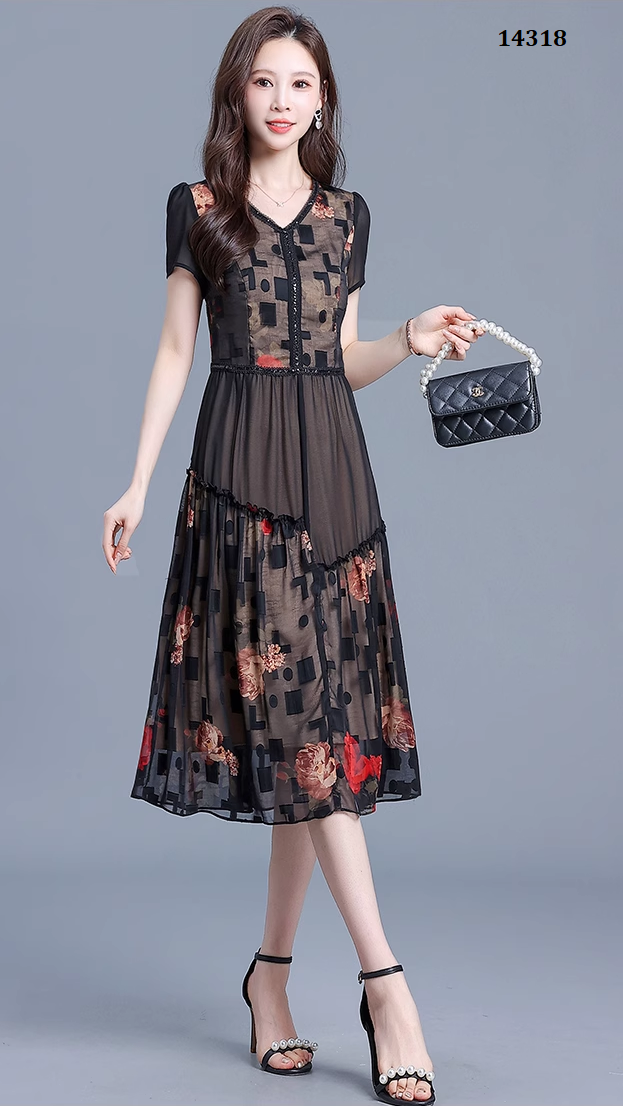 14318-Đầm voan xòe in họa tiết hoa  3D ( voan, lót )_thumbnail_1