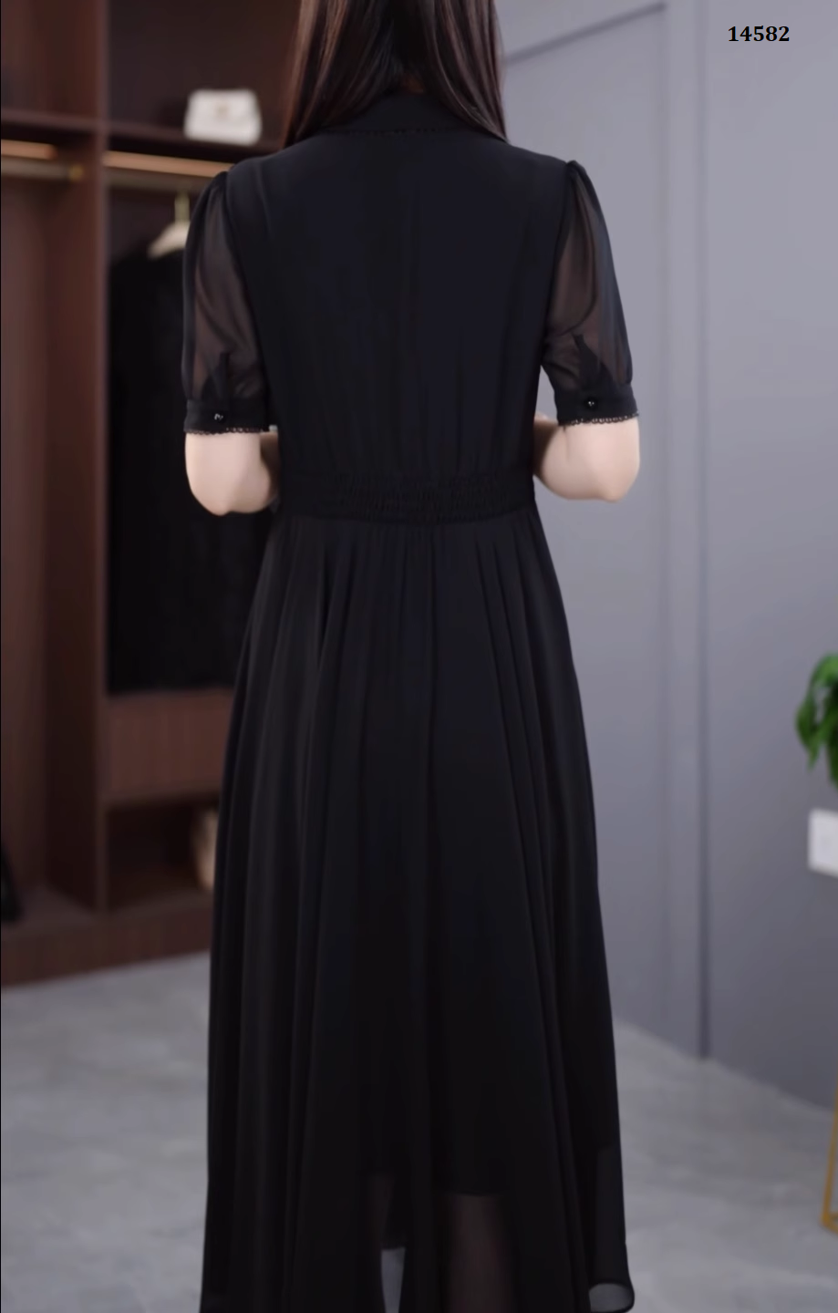 14582-Đầm xòe tay phồng cổ bẻ gấp ly ngực cách điệu (voan.lót )_thumbnail_2