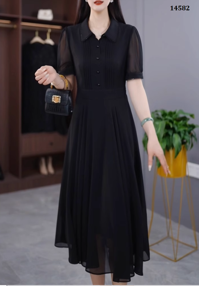 14582-Đầm xòe tay phồng cổ bẻ gấp ly ngực cách điệu (voan.lót )_thumbnail_3