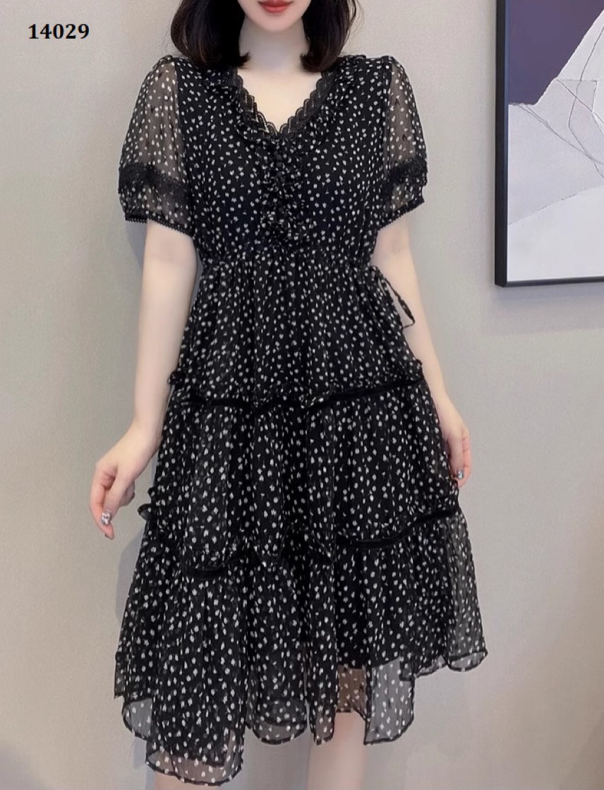 14029-Đầm voan họa tiết tim nhí, cổ tim nhấn viền tầng (voan,viền ren)FREESHIP_thumbnail_0