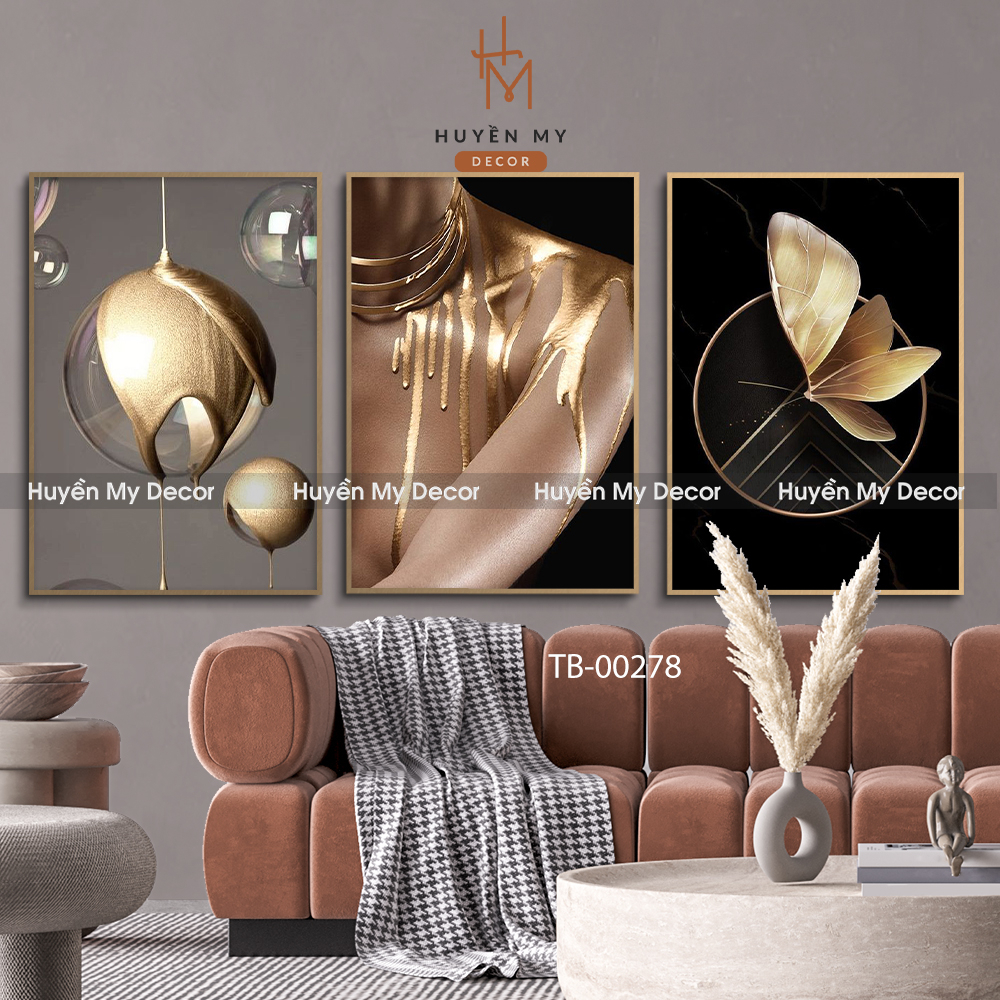 Bộ 3 Tranh Treo Tường Hình Cô Gái Chất Liệu Canvas, Lụa Kim Sa Cao Cấp, Decor Phòng Khách, Tiệm Spa - Huyền My Decor
