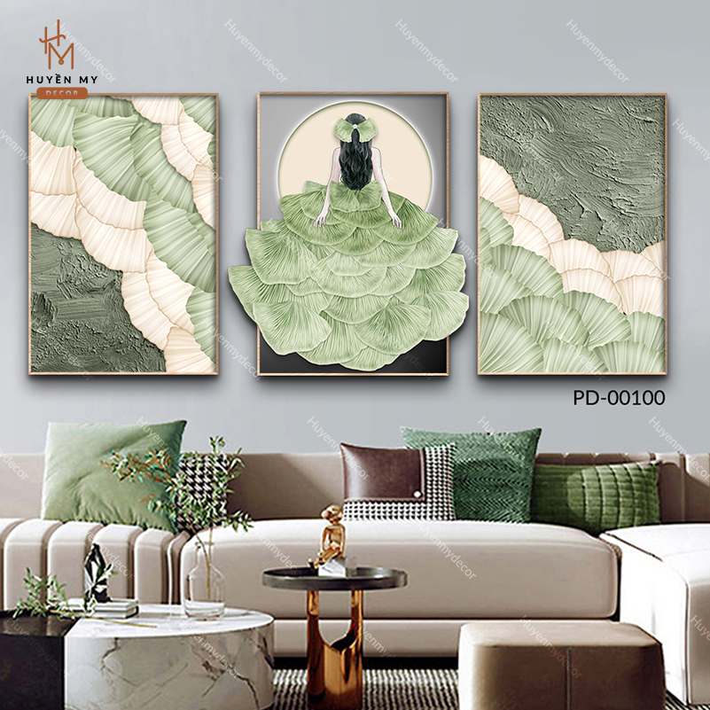 Bộ 3 Tranh Cô Gái Tráng Gương Phù Điêu, Trang Trí Phòng Khách, Phòng Ngủ, Spa, Tiệm Nails - Huyền My Decor