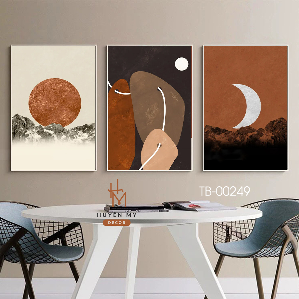 Set 3 Tranh Treo Tường Canvas, Lụa Kim Sa Khung Gỗ, Phong Cách Hiện Đại Bắc Âu - Huyền My Decor