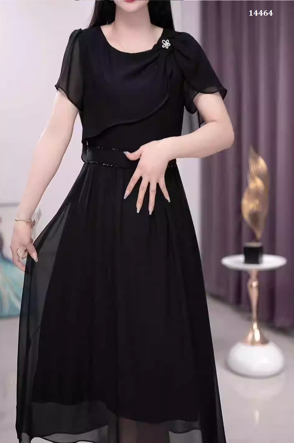 14464-Đầm voan thiết kế dáng dài đính dây đá eo_thumbnail_1