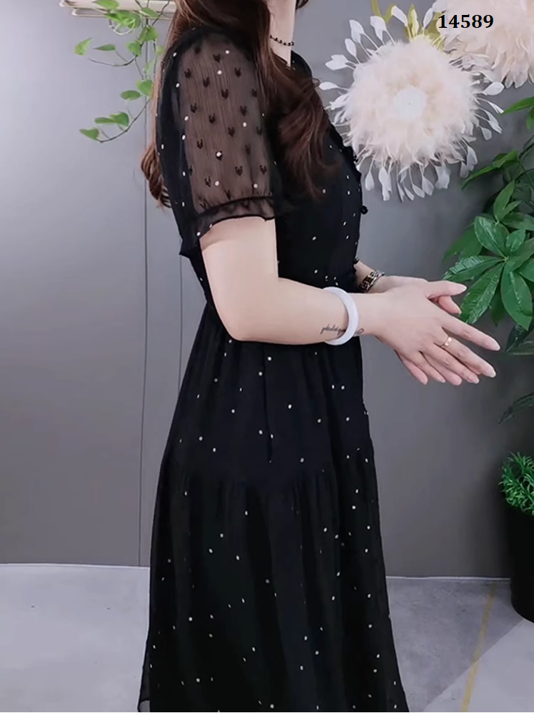 14589-Đầm xòe tay  phồng  ép đá cách điệu ( voan tơ xước ép đá , lót thun)_thumbnail_4