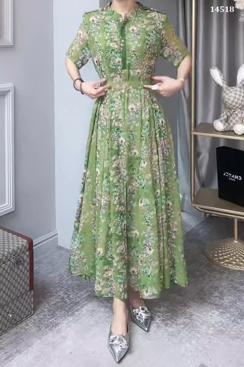 14518-Đầm voan  xanh dài  cổ trụ in hoa (voan, lót)_thumbnail_0