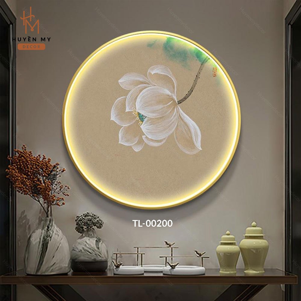 ( 13 mẫu) Tranh Đèn LED Hoa Sen Tròn, Tranh Treo Tường Phong Thủy Ý Nghĩa Thu Hút Tài Lộc Chất Liệu Tráng Gương Cao Cấp