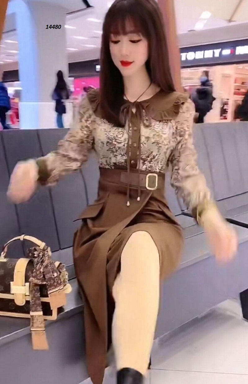 14480-Đầm body nâu phối voan hoa _thumbnail_0