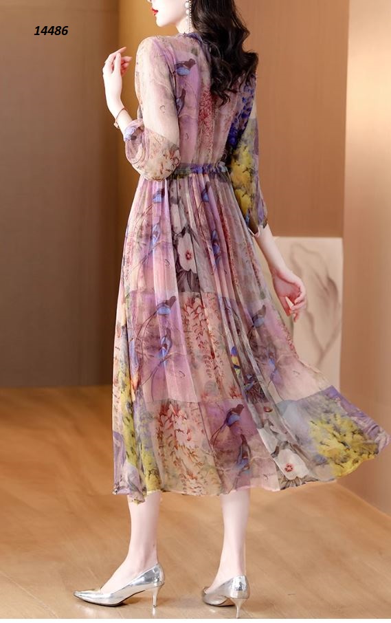 14486-Đầm xòe tay lỡ in họa tiết hình chim sáo_thumbnail_0