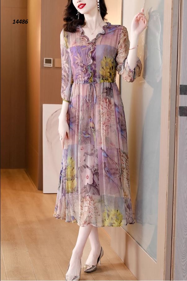 14486-Đầm xòe tay lỡ in họa tiết hình chim sáo_thumbnail_1