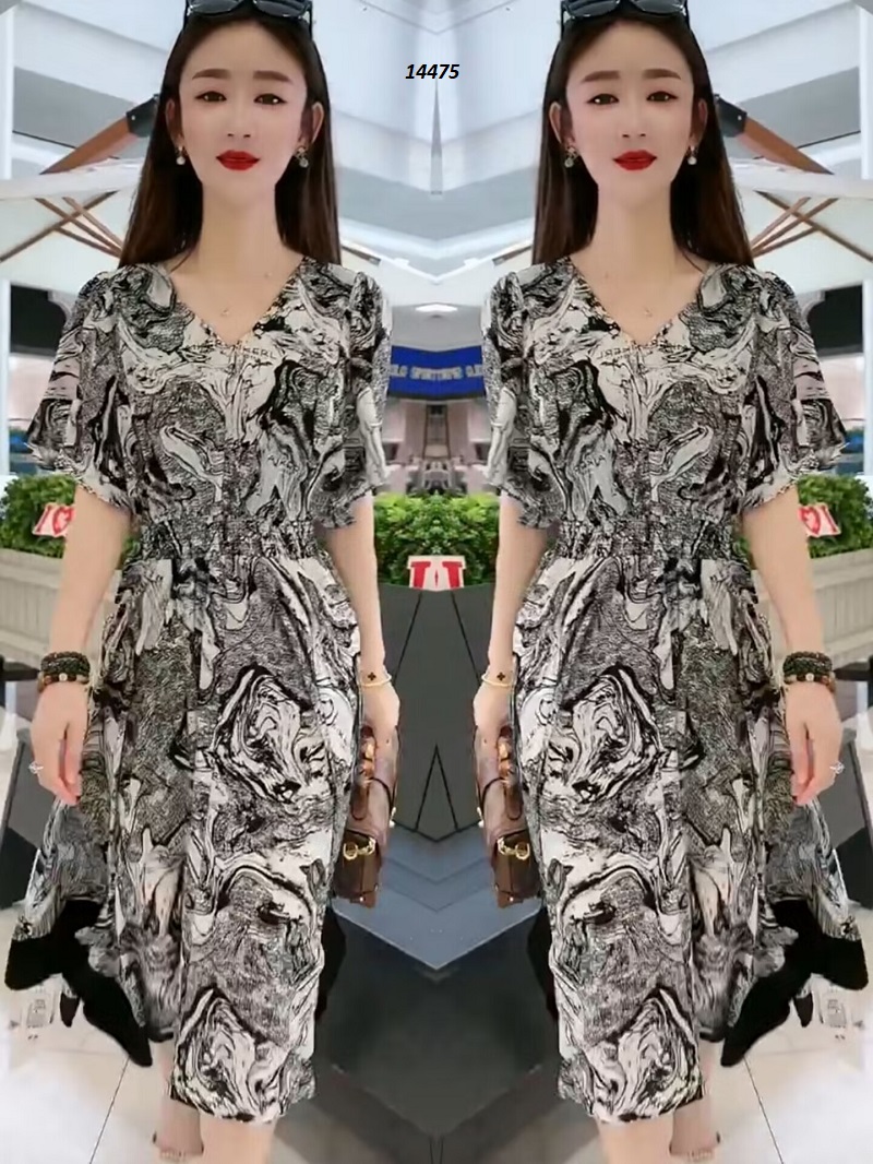 14475-Đầm xòe tà rộng họa tiết vòng tròn trắng đen _thumbnail_6