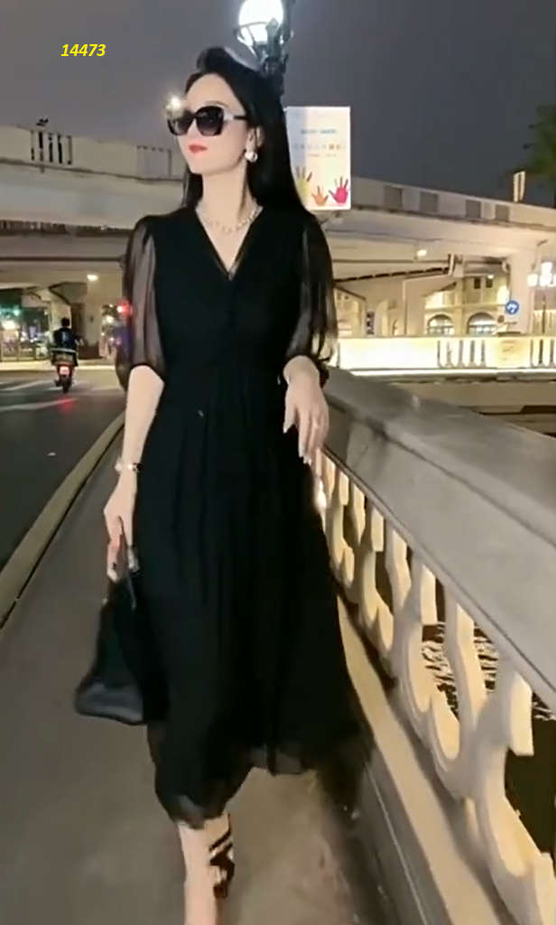 14473-Đầm voan xòe dự tiệc kiểu xoắn ngực (đen, trắng)_thumbnail_0