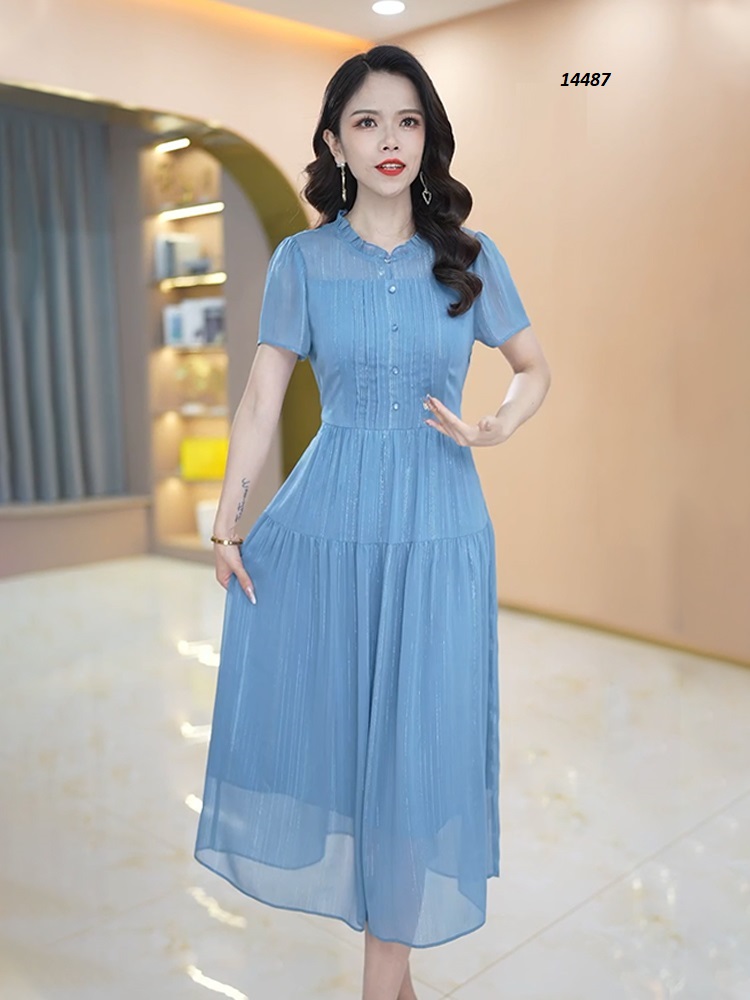 14487-Đầm xòe màu xanh biển dáng dài xếp ly ngực_thumbnail_1