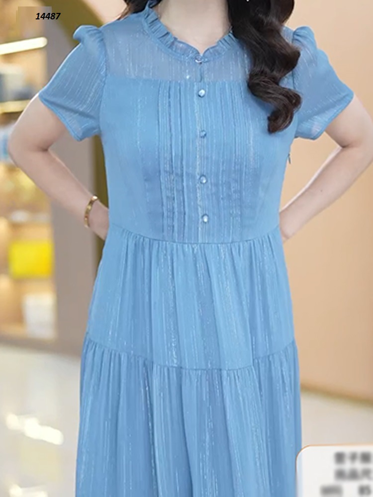 14487-Đầm xòe màu xanh biển dáng dài xếp ly ngực_thumbnail_3