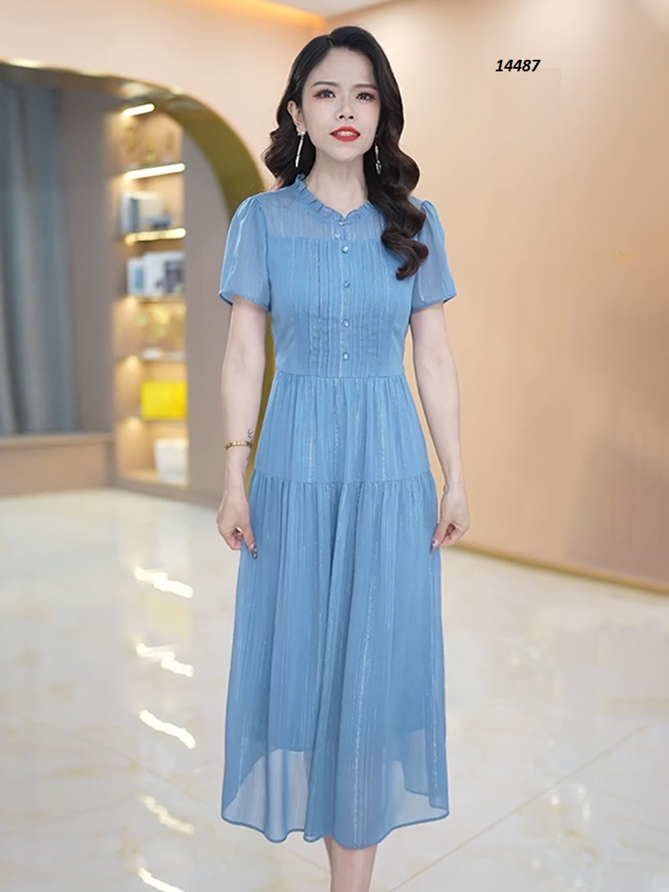 14487-Đầm xòe màu xanh biển dáng dài xếp ly ngực_thumbnail_4