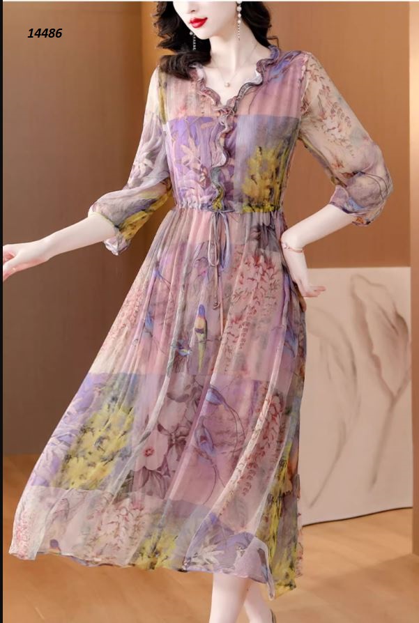 14486-Đầm xòe tay lỡ in họa tiết hình chim sáo_thumbnail_3