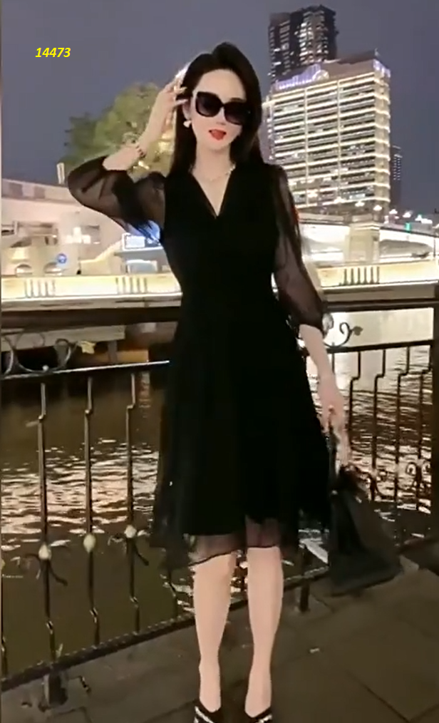 14473-Đầm voan xòe dự tiệc kiểu xoắn ngực (đen, trắng)_thumbnail_1