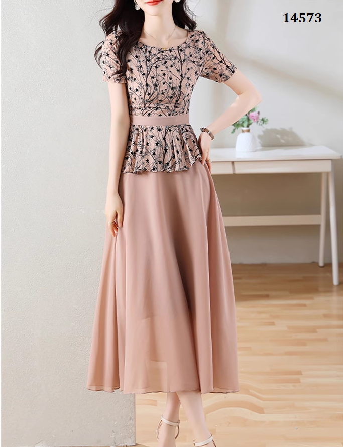14573-Đầm voan giả kiểu peplum in  hoa sao màu da (voan, lót)_thumbnail_0