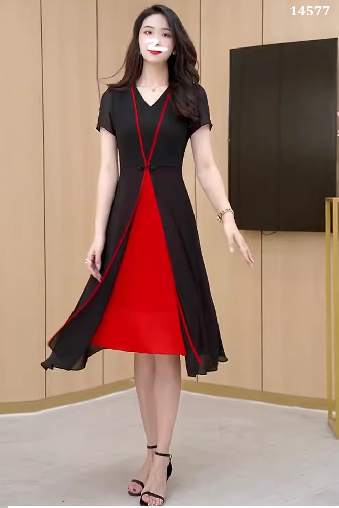 14577-Đầm voan xòe phối  2 màu cách điệu ( voan, lót)_thumbnail_1