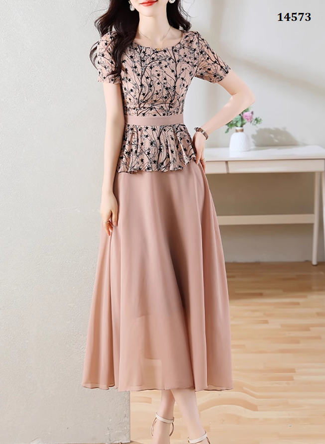 14573-Đầm voan giả kiểu peplum in  hoa sao màu da (voan, lót)_thumbnail_2