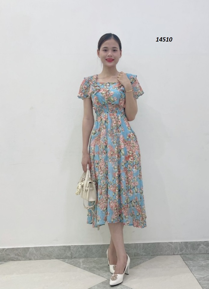 14510-Đầm  xòe voan in  hoa  3D  tay bèo tầng cách điệu (voan, lót)_thumbnail_3
