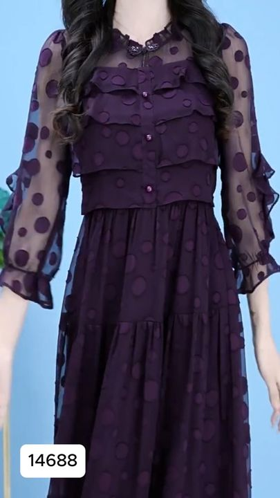 14688-Đầm voan bi tròn tím tay dài cổ trụ cách điệu ( voan , lụa habutai)_thumbnail_1