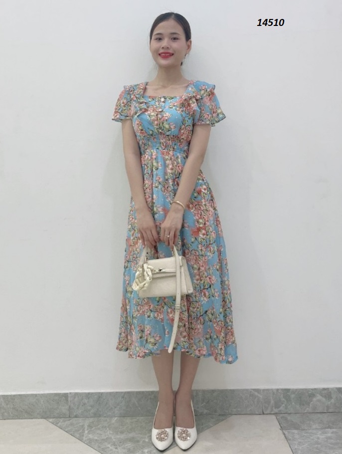 14510-Đầm  xòe voan in  hoa  3D  tay bèo tầng cách điệu (voan, lót)_thumbnail_0