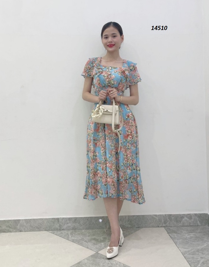 14510-Đầm  xòe voan in  hoa  3D  tay bèo tầng cách điệu (voan, lót)_thumbnail_2