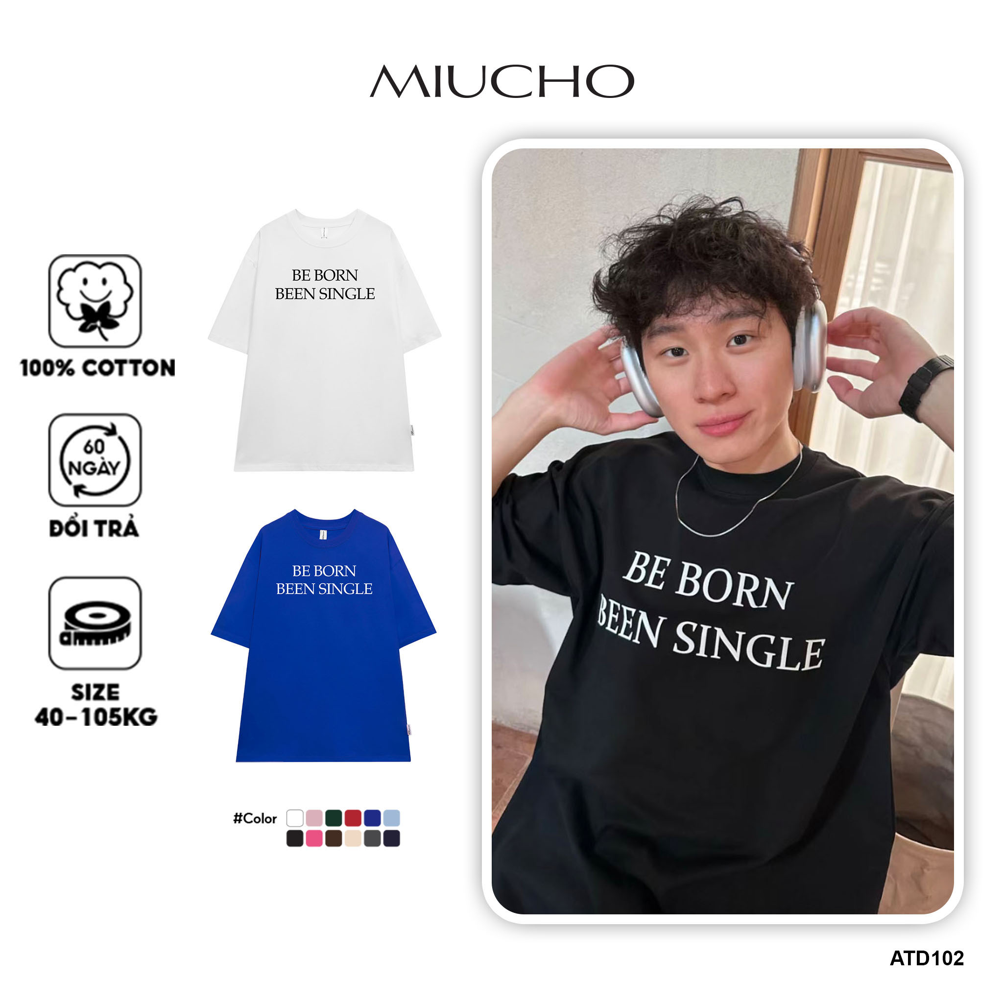 Áo thun nam form rộng đẹp tay ngắn cổ tròn vải cotton ATD102 Miucho Man in Typography