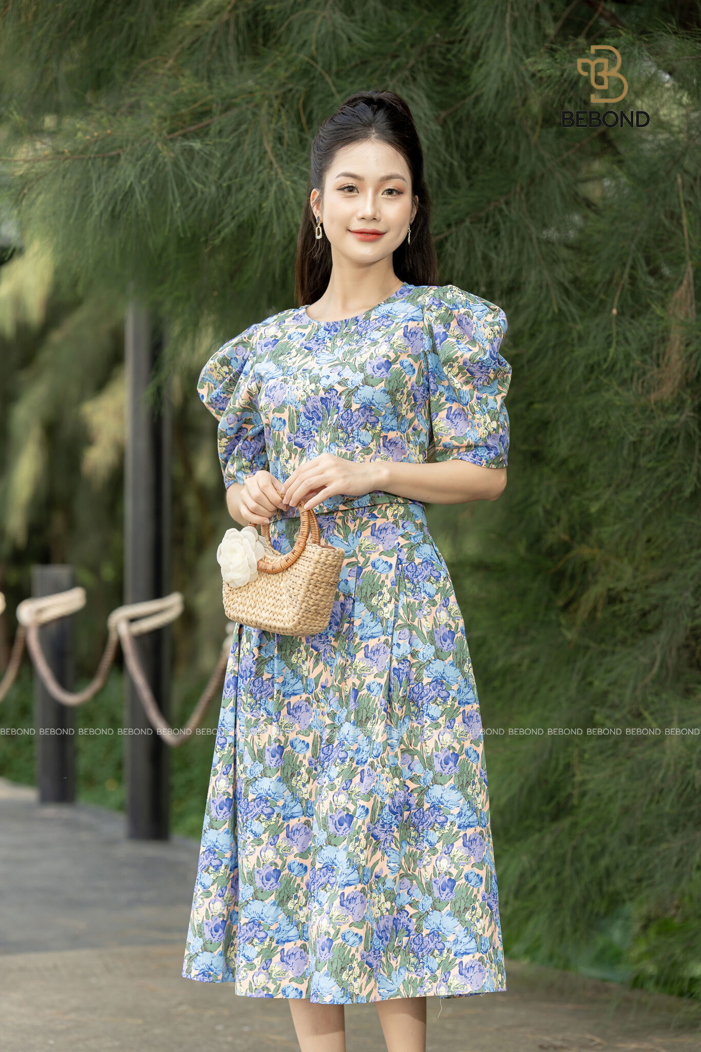 Set đầm họa tiết hoa xanh PANSY_thumbnail_0