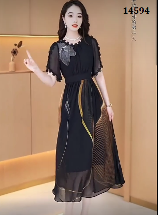 14594-Đầm voan xòe in hoa  3D tay cut out  viền ren cách điệu (voan, thun)_thumbnail_0