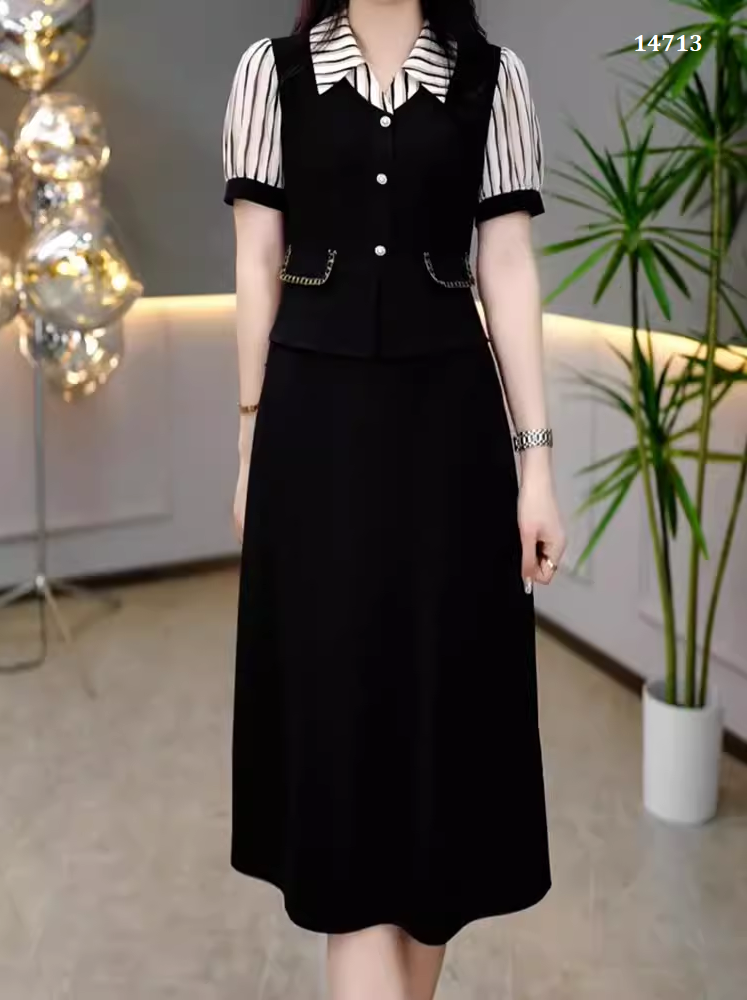 14713-Đầm suông A dáng  Peplum phối cổ sơ mi kẻ sọc ( poly 2 da. voan sọc)_thumbnail_3