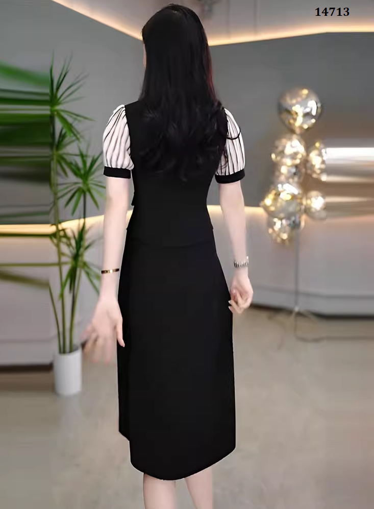 14713-Đầm suông A dáng  Peplum phối cổ sơ mi kẻ sọc ( poly 2 da. voan sọc)_thumbnail_2