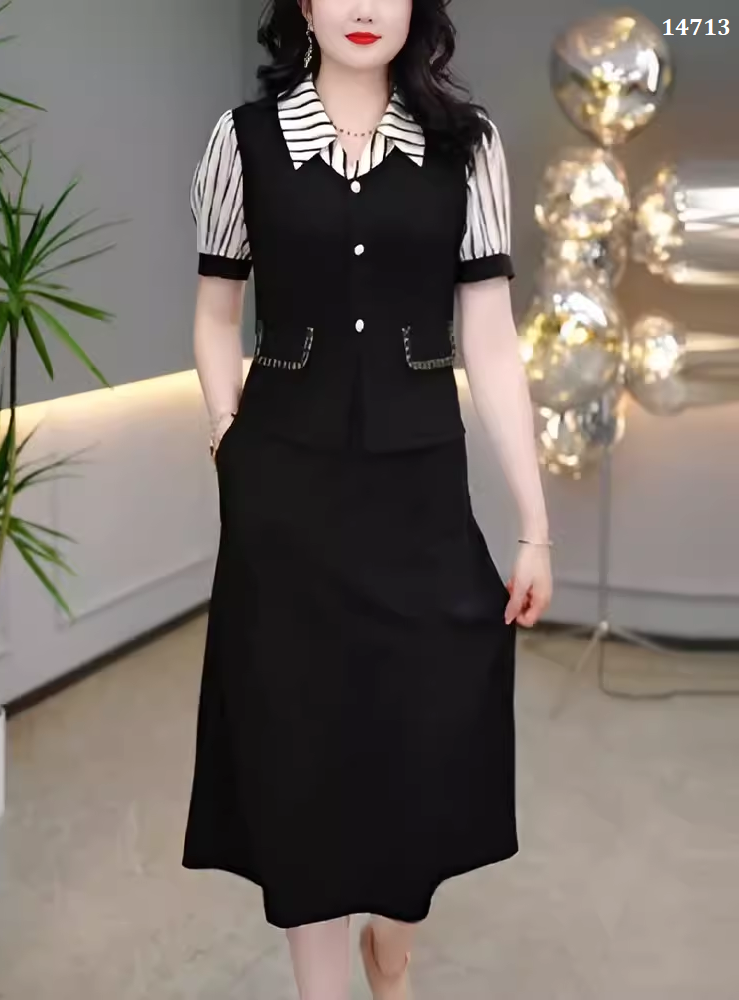 14713-Đầm suông A dáng  Peplum phối cổ sơ mi kẻ sọc ( poly 2 da. voan sọc)_thumbnail_0