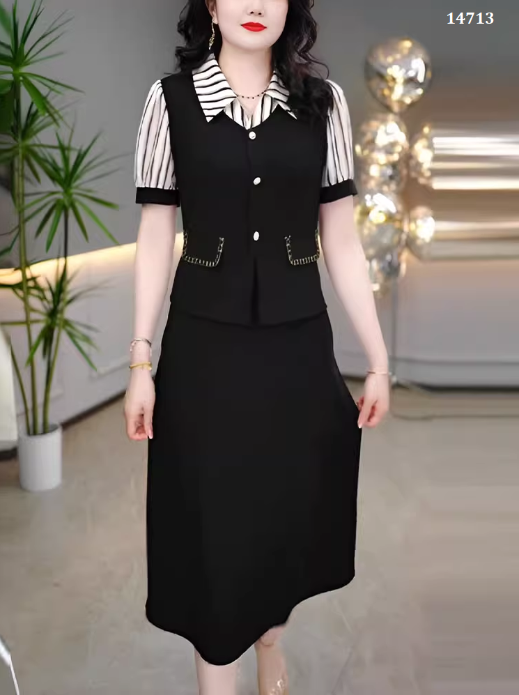 14713-Đầm suông A dáng  Peplum phối cổ sơ mi kẻ sọc ( poly 2 da. voan sọc)_thumbnail_1