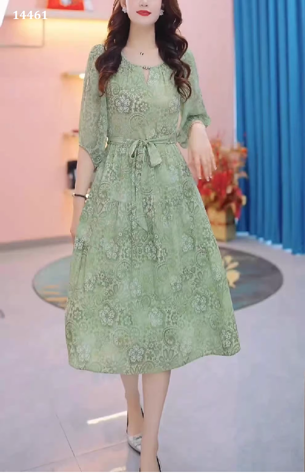 14461-Đầm voan xòe tay lở hoa xanh lá_thumbnail_0